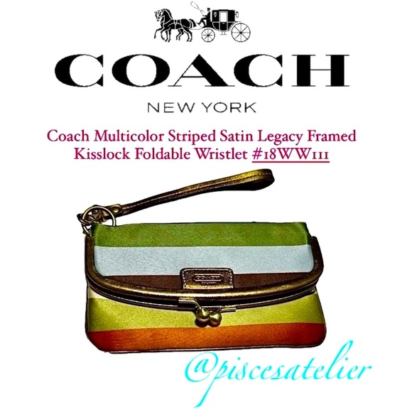 Coach Multicolor Striped Satin Legacy Framed Kisslock Foldable Wristlet #18WW111 - Picture 5 of 10